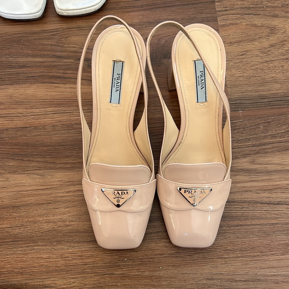 Blush/nude Prada block heel mules size 38 (8 US) - Picture 2 of 9